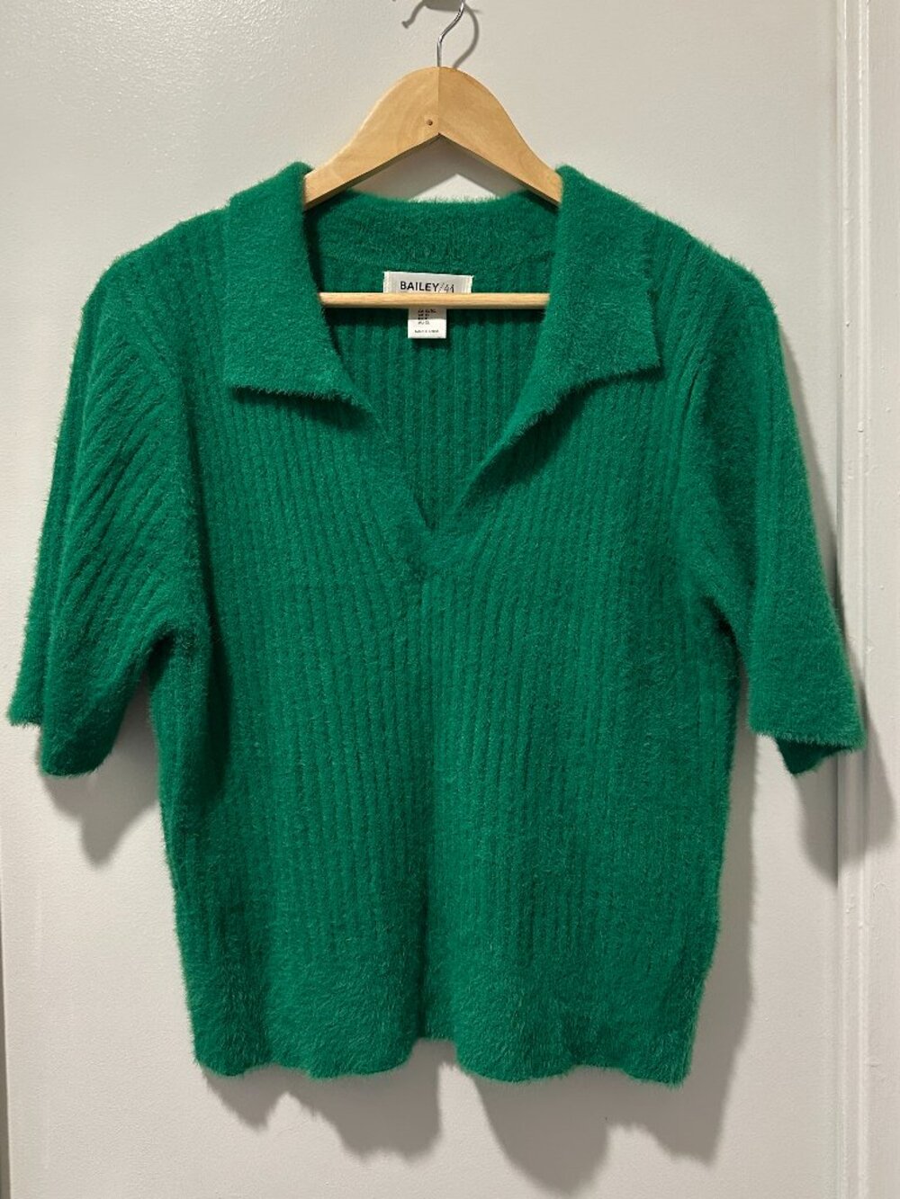 Collared V-Neck Fuzzy Top